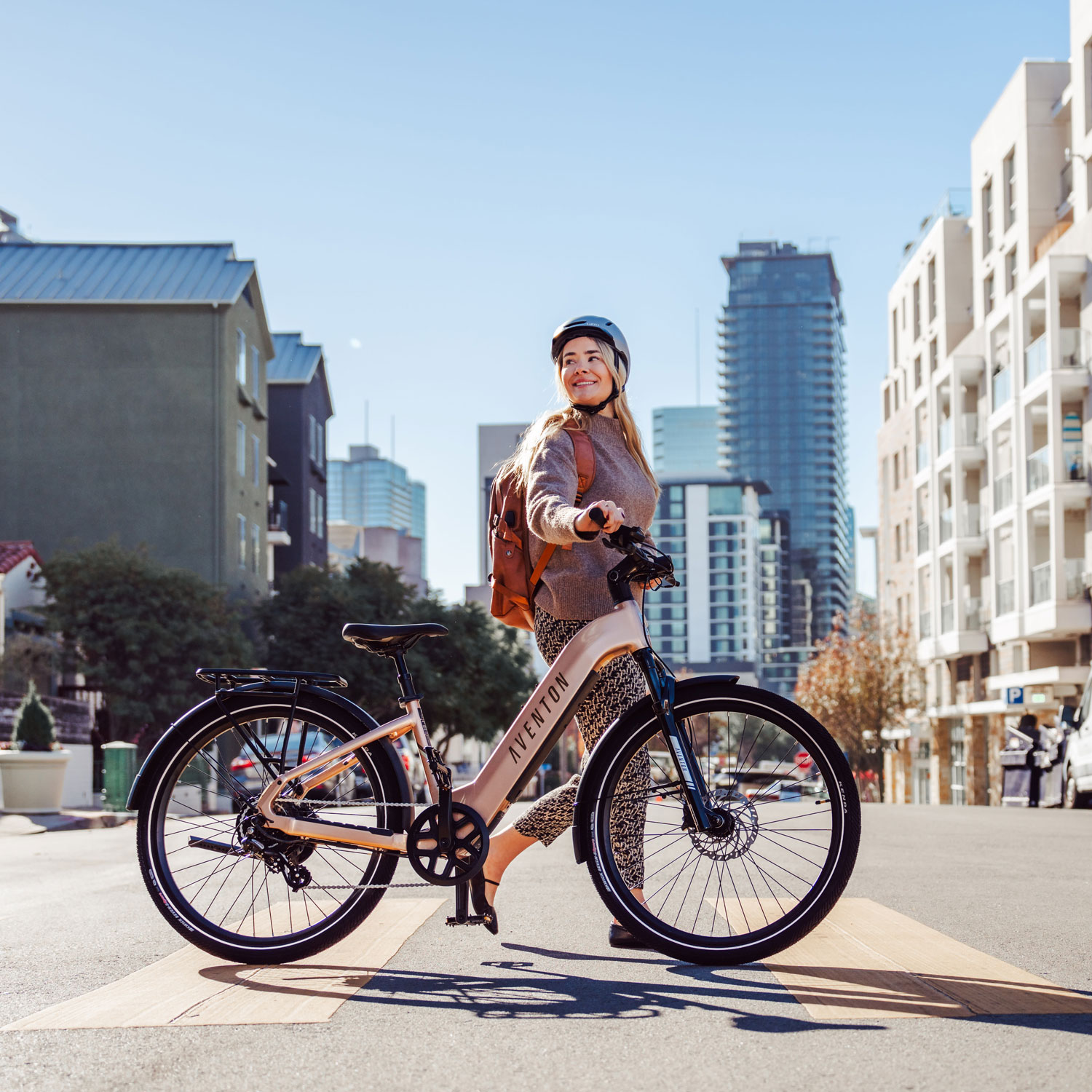 Aventon Level 3 Step Through Commuter Ebike in Sandstone